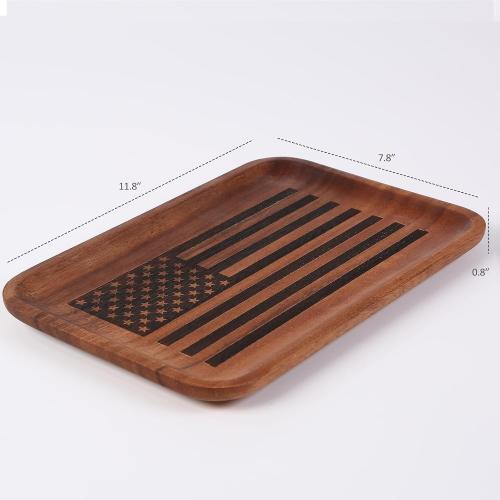 American Flag Valet Tray for Men - Acacia Wood Catch All, Key, Nightstand, Decorative, Dump, EDC Tray