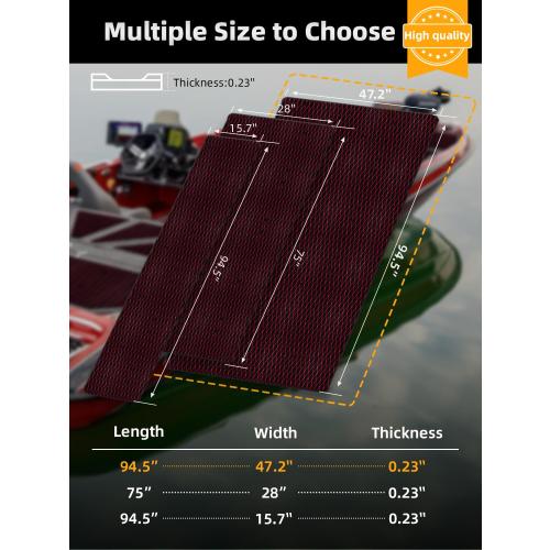 Boat Flooring EVA Foam Boat Decking Marine Mat Non-Slip Self-Adhesive Flooring Sheet for Motorboat Jon Boats Bass Boat Kayak RV Floor, 94.5''x 47.2'', Black with Red Lines