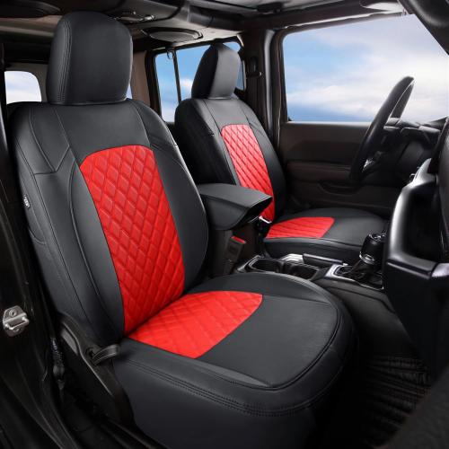 GIANT PANDA Jeep Wrangler 4 Door JL 2018-2025 Full Set Car Seat Covers for Sahara Sport Rubicon Unlimited Willys Without Rear Cup Holder,Faux Leather (Black Red)