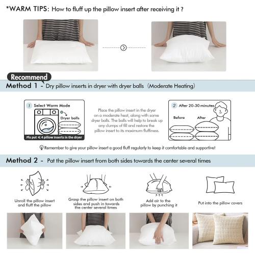 Size Small Color White MIULEE Standard Size Set of 2 Throw Pillow Inserts, Nowoven Decorative Pillow Inserts for Living Room