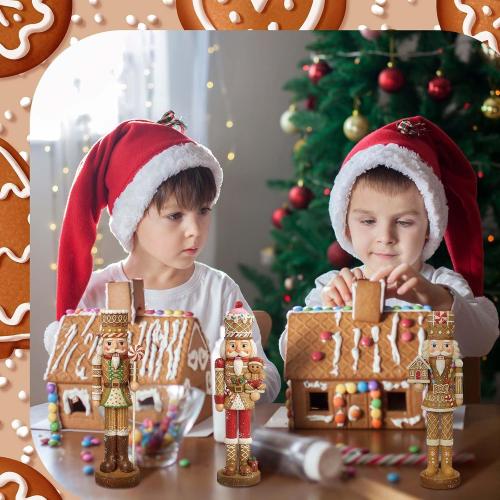 3 Pcs Gingerbread Nutcracker Figures Christmas Resin Nutcracker Figurines Holding Christmas Cookies, Gingerbread Men and Candy, Soldier Xmas Centerpieces Decor for Winter Table Party Favors