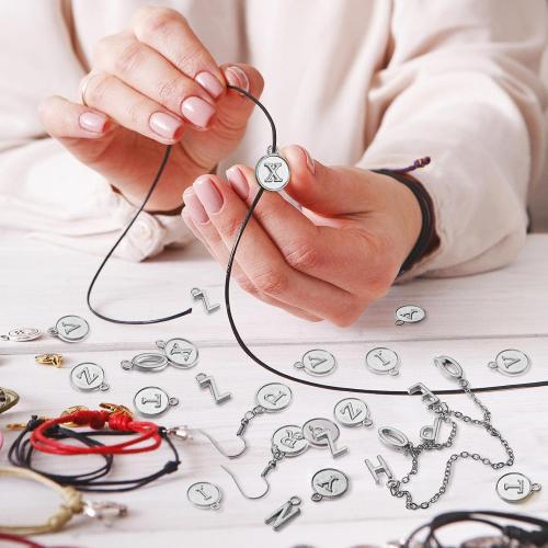 Yinkin 8 SetsMixed Alphabet Charms Round Letter Pendants A-Z Initial Letter Metal Charms for Jewelry Making and DIY Crafting(Ancient Silver)