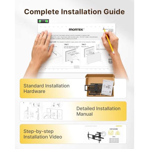 monTEK Full Motion TV Wall Mount for 43–95 TVs, Pre-Assembled & up to150lbs, Heavy Duty TV Mount Bracket with Tool-Free Tilt/Swivel/Extension, Max VESA 800x400, Fits 16/18 Studs