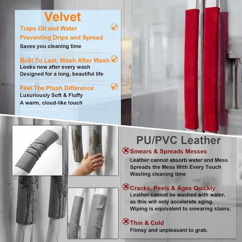 5 PCS Refrigerator Door Handle Covers, Velvet Christmas Red Decors Keep Appliance Clean for Fridge Microwave Stove Bathroom Keep Off Stains Dust Fingerprint Prevent Spread (Red)