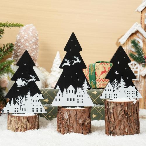 3 Pieces Christmas Tree Wooden Signs Black White Xmas Tiered Tray Decor for Christmas Home Tabletop Party Decor (Black)