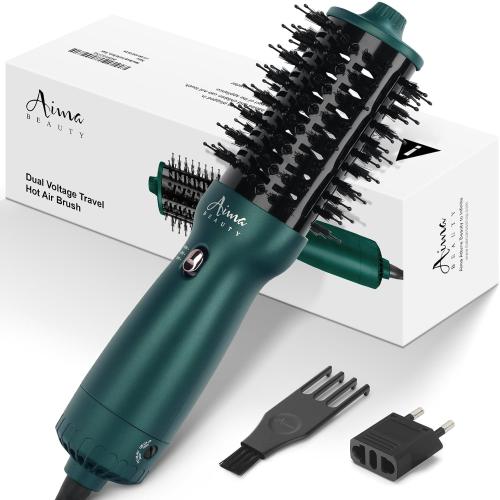 Aima Beauty Hair Dryer Brush Dual Voltage Travel Blow Dryer Brush Hot Air Brush with Oval Barrel 360°Airflow for Smooth,Negative Ionic Frizz-Free Drying/Straightening/Voluming, Dark Green ‼️has mild hair in the brush ‼️