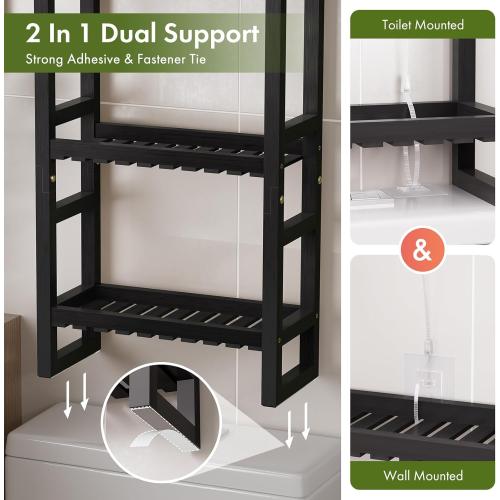 AmazerBath Bamboo Over The Toilet Storage Shelf - 3-Tier Bathroom Organizers and Storage Shelves, 2 in 1 Dual Stable Above Over Toilet Bamboo Shelf Home Storages Rack for Small Bathroom, Black