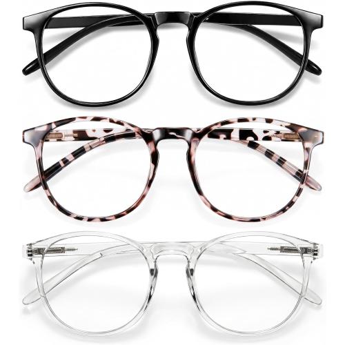 IBOANN Chic & Comfy Blue Light Glasses for Women - 3-Pack Round Frames, Screen-Ready Style with UV Protection Coating