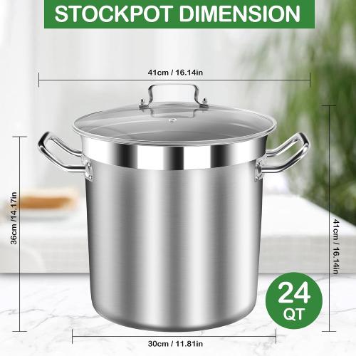 Size 24 quart Large Stainless Steel Stock Pot with Lid – 24 Quart (6 Gallon) Heavy-Duty Cooking Pot for Soup, Stew, Pasta – Commercial & Home Use, Easy to Clean