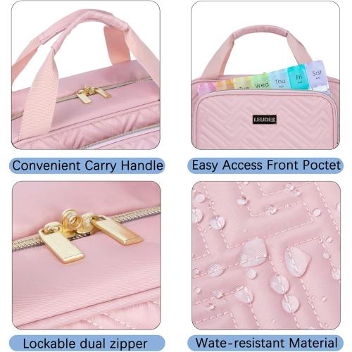 Leudes Travel Pill Bottle Organizer,Medicine Organizer and Storage,Home Medication Bag, Cases,Carrier for Pills,Vitamin,Fish Oil,Supplements for Women and Men (Medium, Pink)