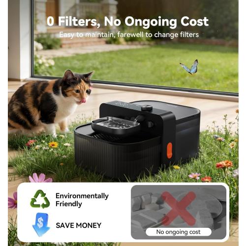 FEELNEEDY Wireless No Filters Cat Water Fountain, Wastewater Separation, Stainless Steel Bowl, 3000mAh 3.5L Pet Water Fountain for Indoor Cats & Dogs Dispenser, Black