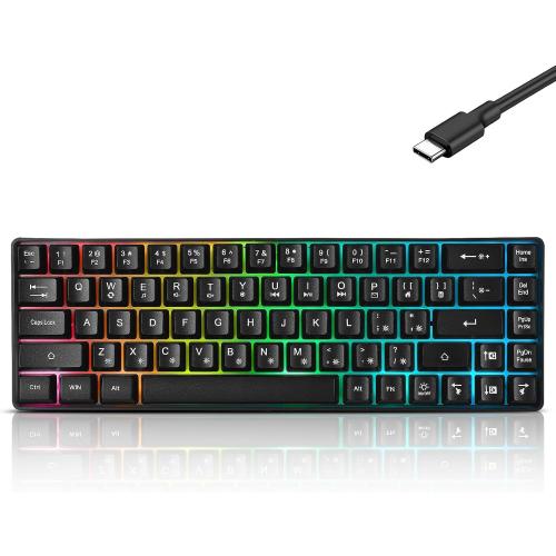 Guiheng Wired Portable 60% Mechanical Feeling Gaming Keyboard,RGB LED Backlit Compact 68 Keys Mini Wired Office Keyboard with Red Switch for Windows Laptop PC Mac - Black