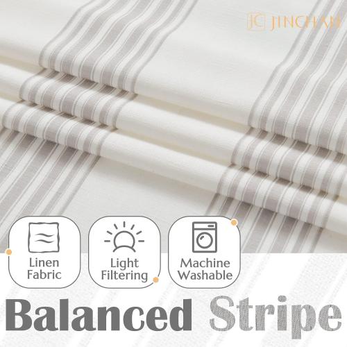 jinchan Striped Linen Valance Curtain 16 Inch Vertical Striped Valance for Kitchen Bathroom Light Filtering Rod Pocket Cottagecore Farmhouse Semi Sheer Short Window Curtain 1 Panel Grey