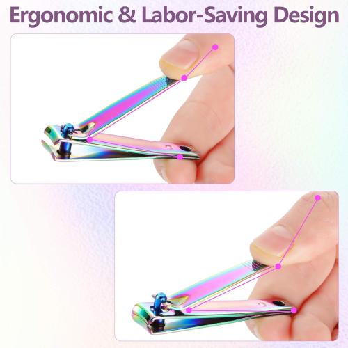 Honoson 6 Pieces Rainbow Nail Clippers Set Stainless Steel Toenail Clippers Portable Sturdy Nail Clipper Fingernails and Toenail Cutter for Women Men
