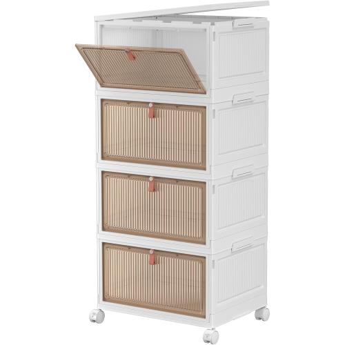 CTSNSLH 4 Tier Plastic Storage Bins and Boxes Organizer - 27Qt Stackable with Lids for Bedroom, Living Room, Office - Foldable Containers