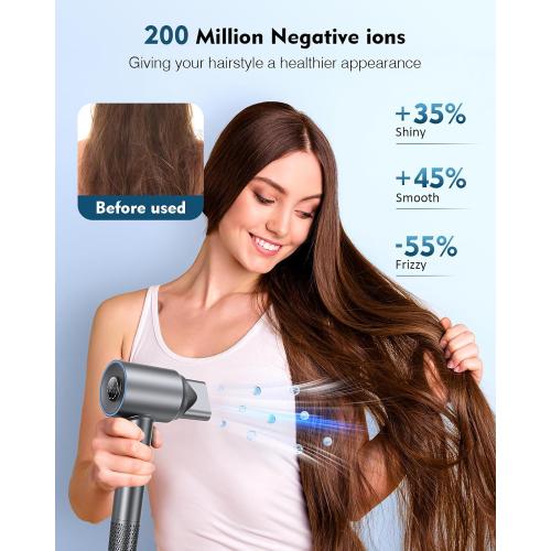 Hair Dryer, 160000 RPM High Speed 200 Million Ionic Blow Dryer, Professional Hair Blow Dryer with Diffuser and Nozzle for Home, Travel & Salon Use, 120V