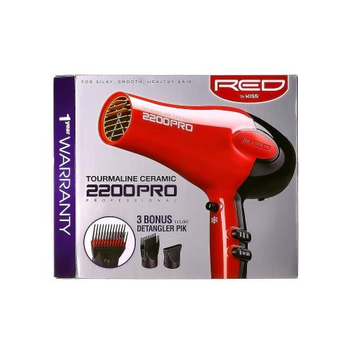 RED by Kiss Tourmaline Ceramic 2200W PRO - Professional Hair Dryer with Extra Combs, Frizz-Free Hair, Six Heat Settings Blow Dryer