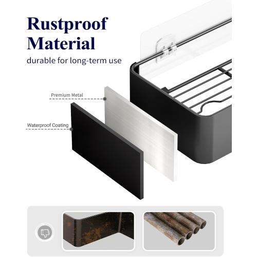 Kitsure Shower Caddy - 2 Pack Adhesive Shower Organizer, Rustproof Metal Shelves, No-Drill Bathroom Organizers and Storage, Black, XX-Large