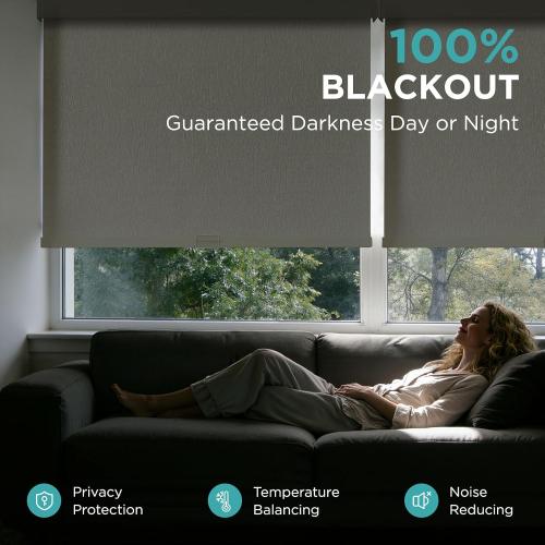Joydeco Cordless Blackout Roller Shades, Premium Woven Fabric Blinds for Indoor Windows, Thermal Insulated UV Protection Roller Window Shades for Home and Office (Lvory, 34” W x 72” H)