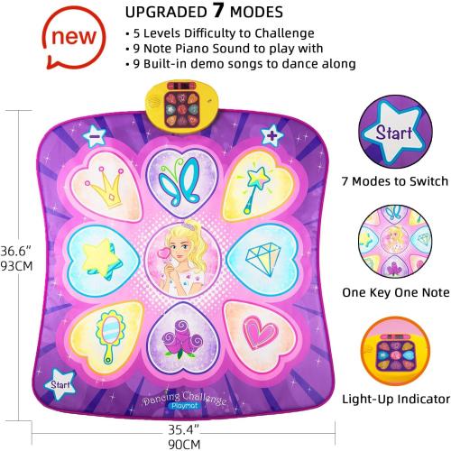SUNLIN Dance Mat Toys for Girls Ages 3-10 | Dance Pad with LED Lights, Adjustable Volume, 9 Built-in Music, 7 Game Modes, 5 Challenge Levels | Christmas Birthday Gifts for 3 4 5 6 7 8  Years Old Girl