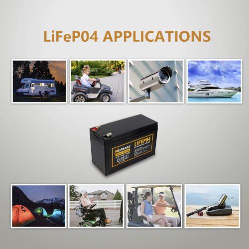 NERMAK 12V 10Ah Lithium LiFePO4 Deep Cycle Battery, 2000  Cycles Rechargeable Battery for Solar/Wind Power, Lighting, Power Wheels, Ride-on Toy, Fish Finder and More, Built-in 10A BMS