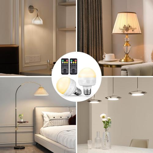 SCOPOW 1PC Rechargeable Light Bulbs with Remote Control Timer and 3 Color Temperature Rechargeable Battery Operated Light Bulb (5W E26 3Colors 1PC)