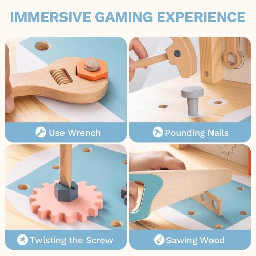 Toywood Large Wooden Play Tool Workbench Set for Kids Toddlers, Construction Workshop Tool Bench Toys Gift, Multicolor