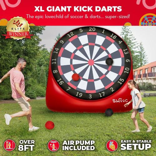 Swooc Games - Premium Inflatable Giant Kick Darts (15  Ways to Play) - Jumbo Soccer Dartboard with Air Pump - Big Carnival Games - Giant Outdoor Games - Oversized Dart Board Yard & Lawn Game