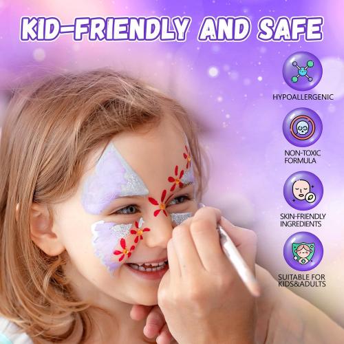 Face Painting Kit for Kids,54&18 Colors Professional Face Paint Makeup Kit | Water Activated Face Paint Palette, Body Paint for Adults,Non Toxic Makeup for Halloween,Christmas,Cosplay,Parties, Birthdays