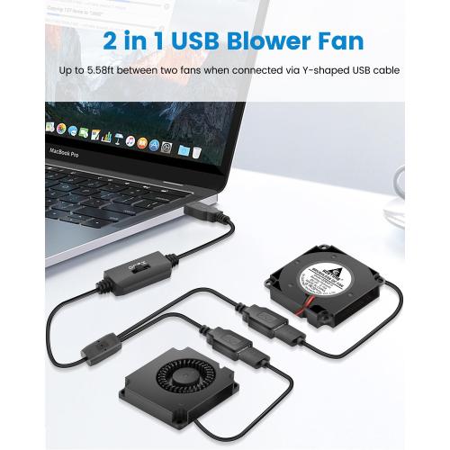 GDSTIME 40mm USB Blower Fan 5V with 3 Speed Control, Micro 5 Volt DC Brushless Fans 4010 Hydraulic Bearing 40x40x10mm for DIY Cooling (Pack of 2Pcs)