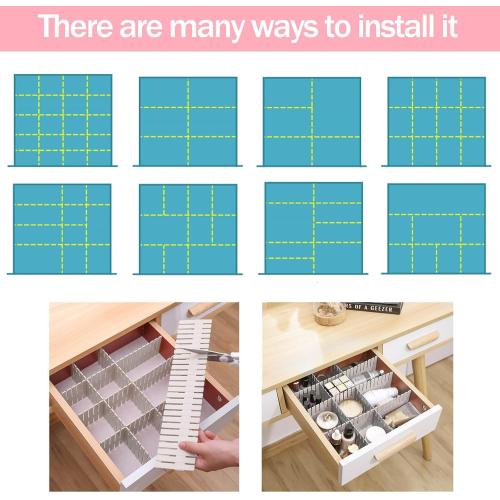 acDesign 40Pcs Grid Drawer Dividers, Adjustable Drawer Organizer for Socks, Underwear, Lingerie, Makeup, Bedroom Office Kitchen Storage (White)