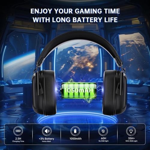 Black RYR Wireless Gaming Headset for Xbox Series X|S, Xbox One, PC, PS4/5, Mac, Switch, Mobile, 3D Surround Sound, Bluetooth 5.3, 60H Battery, Gaming Headphones with Detachable Noise Canceling Mic-Black