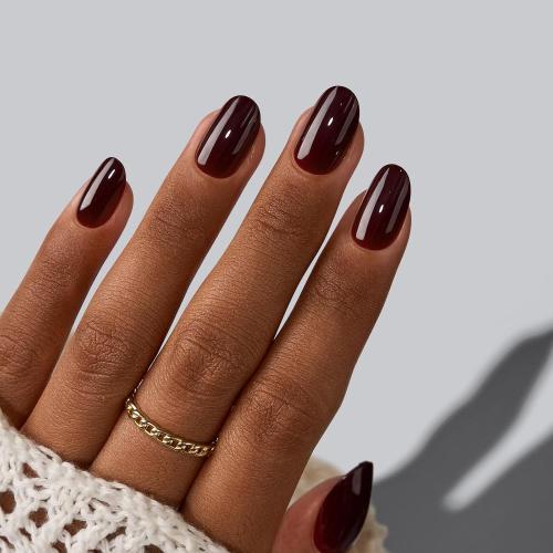 BTArtbox Press On Nails Short - Dark Red Press on Nails, Short Oval Fake Nails with Nail Glue, Fit Perfectly & Natural Reusable Stick on Nails in 16 Sizes Soft Gel Nail Kit, Coffee Bean