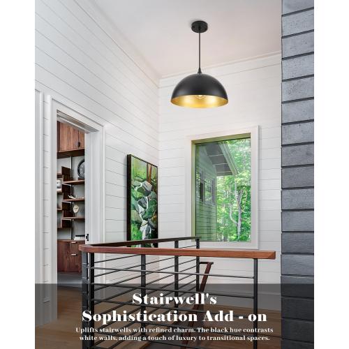 Black Pendant Lights Kitchen Island 2 Pack, 14 Inch Large Dome Pendant Light, Black and Gold Farmhouse Pendant Light, Island Pendant Lights for Kitchen, Dining Room