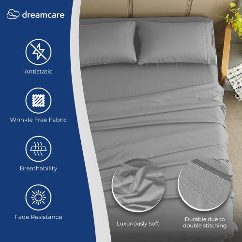 DREAMCARE King Size Sheets Set - King - Extra Deep - Light Gray