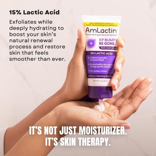 AmLactin KP Bumps Be Gone - Therapeutic Body Cream for Keratosis Pilaris - No-Scrub Exfoliator and Moisturizer with 15% Lactic Acid AHA, 3 oz (Packaging May Vary)​
