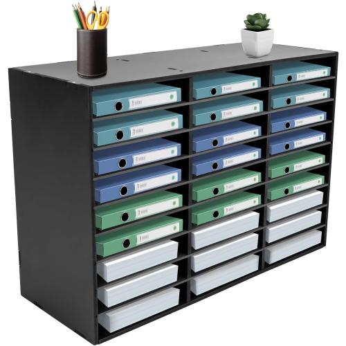 27 Organizer, Desktop File Sorter Mail Center Paper Storage Cabinet Classroom Mailbox for Files Documents Papers Magazines(White) (Black 27Slots 1)