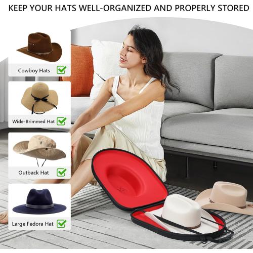 Hat Box for Travel-Crush Proof Hat Travel Case for Cowboy Hats Holder Storage Box Organizer Cap Carrier with Adjustable Carry Strap