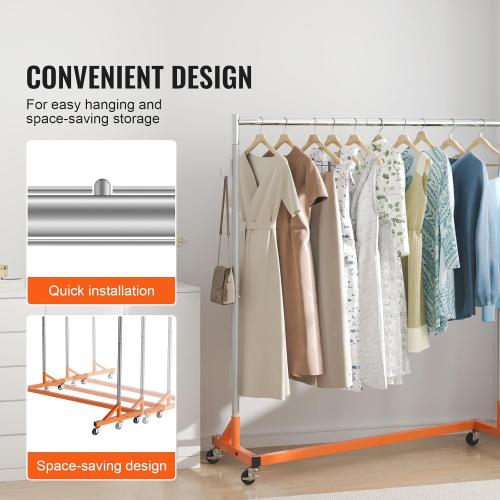 VEVOR Z Rack, Industrial Grade Z Base Garment Rack, Rolling Sturdy Steel Z Base Clothing Rack with Lockable Casters, for Home Clothing Store Display Orange (3 Sets)