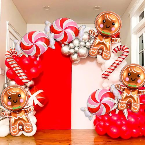 Gingerbread Man Balloon Red Pink Candy Balloons Set Christmas Candy Gingerbread Balloons for Christmas Ginger Bread Party Decorations