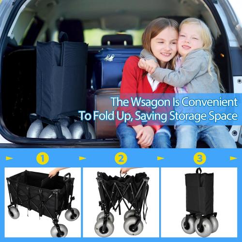 Color Black  Beach Wagon with Big Wheels for Sand,Heavy Duty Collapsible Wagon with All-Terrain 9 Pneumatic Tires and Detachable Cooler, Utility Beach Cart for Garden Sports Camping Activities