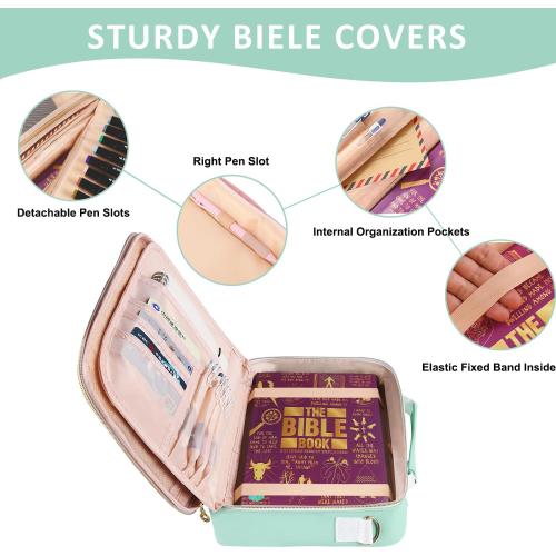 Bible Cover Case for Women, Large Chenille Letter Bible Carrying Case with Shoulder Strap, Church Bible Tote Bag for Woman Lady Teen Grils, Bible Totes for Bible Study Accessories-Green