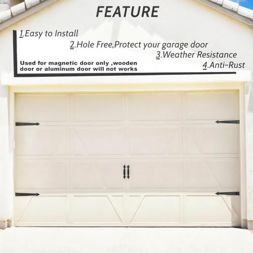 Garage Door Magnetic Decorative Hardware Kit, 8 Hinges 4 Handles Carriage Accents for 2 Car Garage, Strong Magnets, Color Blackgarage Decorations