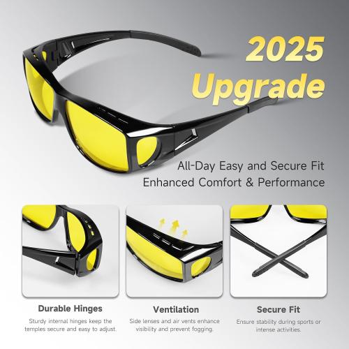 Night Driving Glasses Night Vision Glasses Fit Over Glasses Polarized Anti-Glare UV400 Gift for Men Women