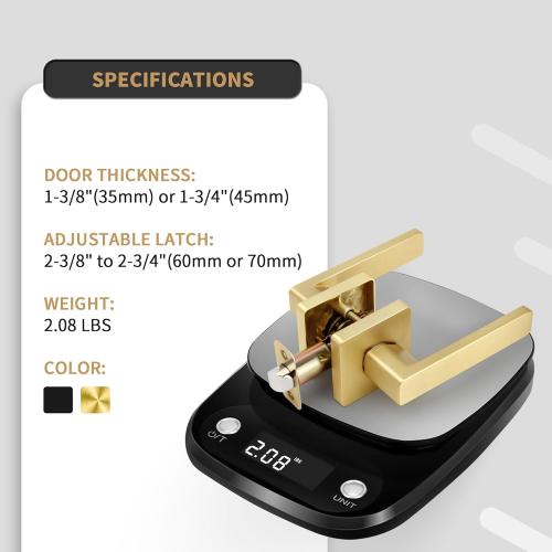 Brushed Gold Door Handles, Heavy Duty No Lock Passage Door Lever, Reversible Square Door Handle Without Lock for Hallway Closet Doors, Satin Brass