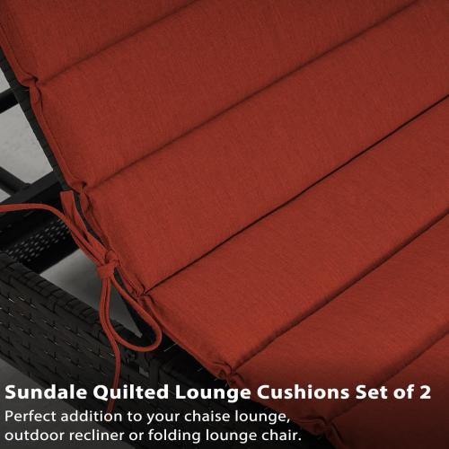 Sundale Outdoor Olefin Quilted Lounge Cushion Set of 2, Patio Foldable Chaise Lounger Cushion, Water-Resistant Lounge Chair Pad with Straps Red, 80 x 26 inches