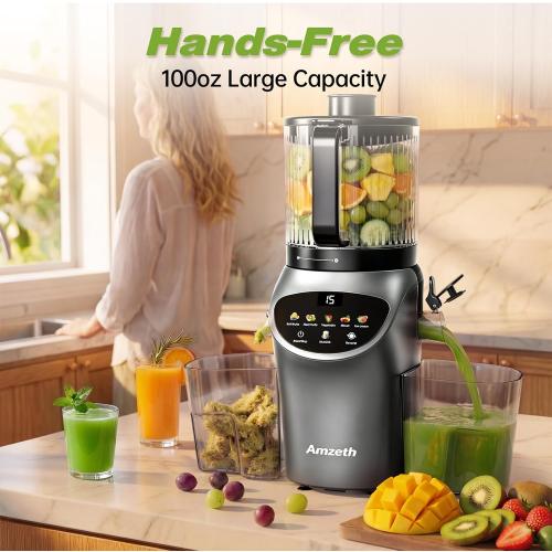Juicer Machines with 6.5 Large Chute,4-in-1 Cold Press Juicer for Whole Vegetables Fruits,AC Motor,120oz Large Capacity, Makes Juice,Nut Milk & Sorbet,Premium Gray,Easy to Clean.(Advanced Space Gray)