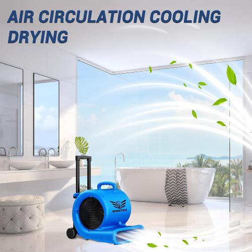 5000 CFM 1HP Air Mover Blower Fan, Floor Blower Dryer, 3 Speeds, 4 Adjustable Angles, Handle Wheelkit, 15Ft Long Cord Portable, Stackable - 2026 Upgraded, Blue