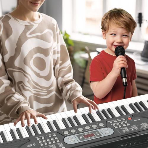 61 Key Keyboard Piano, Electric Piano Keyboard with Lighted Keys, Pitch Bend, Built-in Speakers- Includes Piano Stand and Bench, Microphone, Portable Keyboard Piano for Beginners