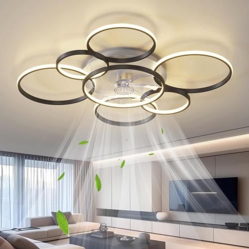 41 Modern Ceiling Fan with Lights, Flush Mount Ceiling Fan with Tri-Color Light 6-Speed Wind, Low Profile Ceiling Fans with Led Light and Remote Control for Living Room Bedroom Dining Room